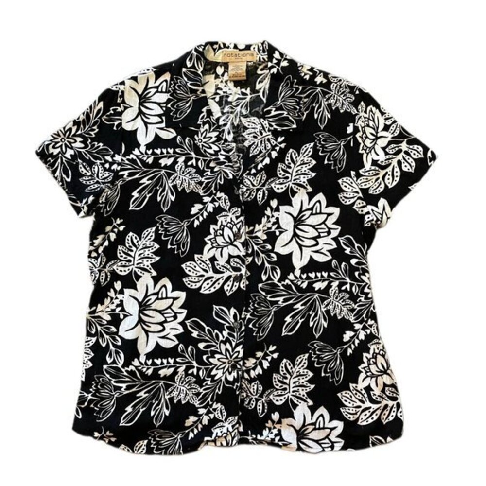 Vintage 80’s Notations black and white Floral Women’s Shirt Size Petite L
